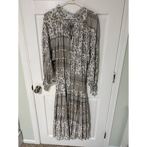 LUCCA Los Angeles Floral Print Tie Neck Maxi Dress Boho Festival Size M